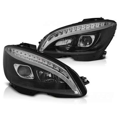 Faros delanteros Tubelight Dinámicos para Mercedes-Benz Clase C W204 2007-2010 Fondo Negro