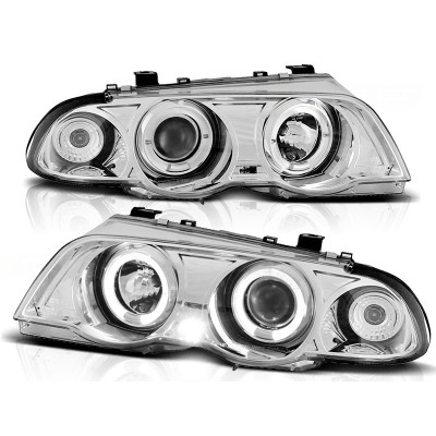 Faros delanteros BMW Serie 3 E46 Sedan 1998-2001 Angel Eyes Fondo Cromado