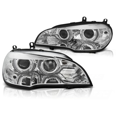 Faros Xenón Angel Eyes LED DRL Cromados para BMW X5 E70 2007-2010