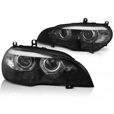 Faros Xenón Angel Eyes LED DRL Negros para BMW X5 E70 2007-2010