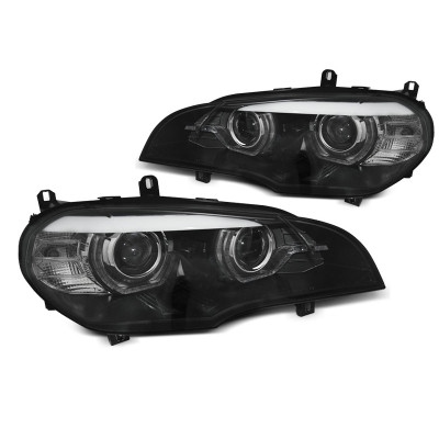 Faros Xenón Angel Eyes LED DRL Negros con AFS para BMW X5 E70 2007-2010