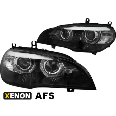 Faros LED Angel Eyes DRL Negros con AFS para BMW X5 E70 2007-2013 con Xenón OEM